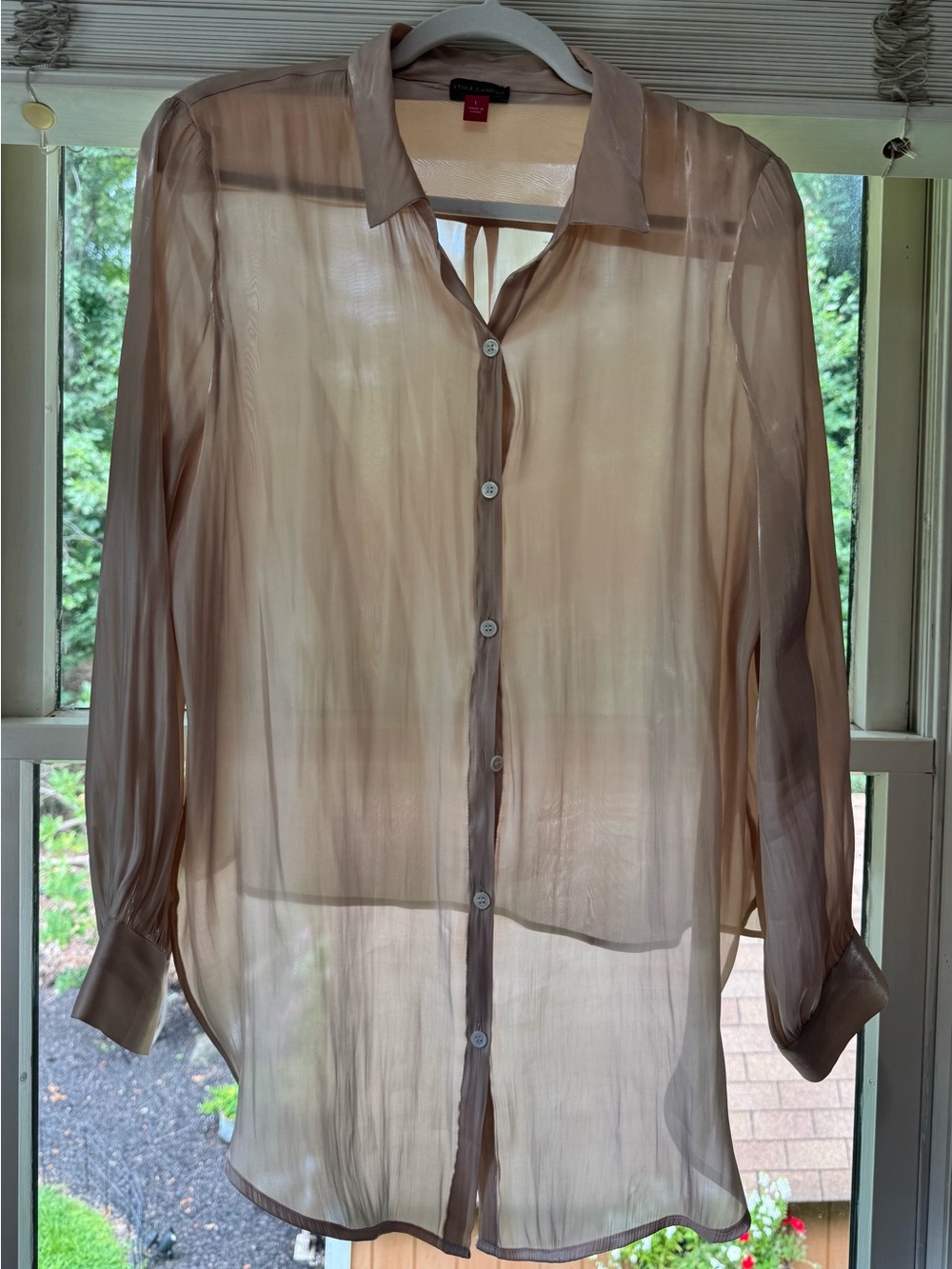 Vince Camuto Sheer Blush Button-Front Blouse